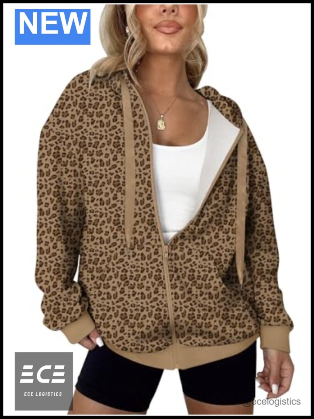 Oversized Lightweight Full Zip Hoodie with Drawstring